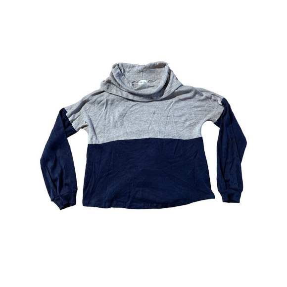 Women's Lovely Melody cowl neck color block sweater. Blue/Grey. Small - Picture 1 of 5